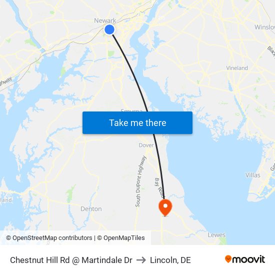 Chestnut Hill Rd @ Martindale Dr to Lincoln, DE map