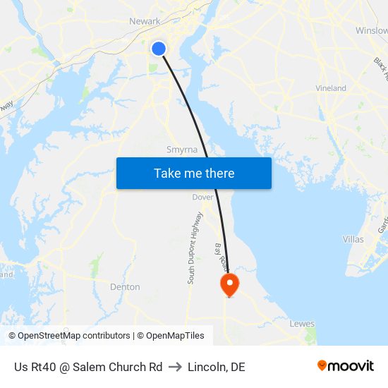 Us Rt40 @ Salem Church Rd to Lincoln, DE map