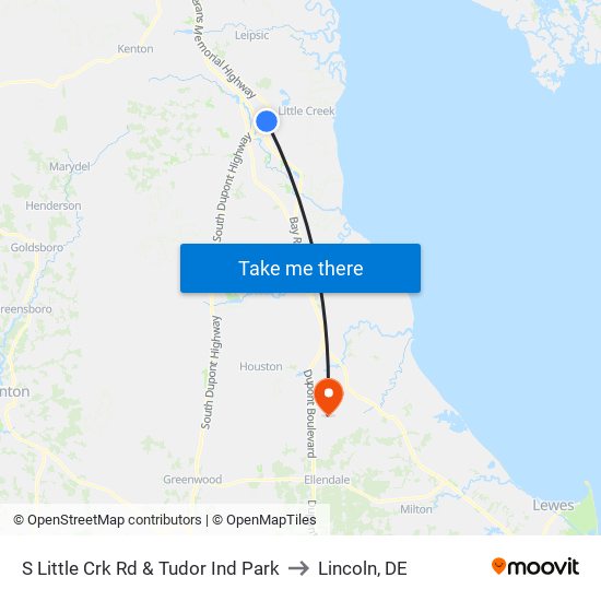 S Little Crk Rd & Tudor Ind Park to Lincoln, DE map