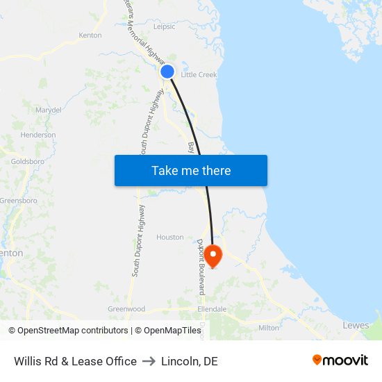 Willis Rd & Lease Office to Lincoln, DE map