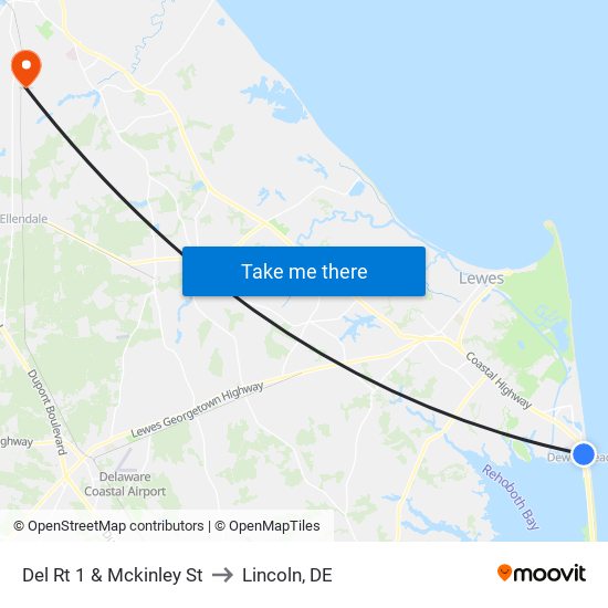 Del Rt 1 & Mckinley St to Lincoln, DE map