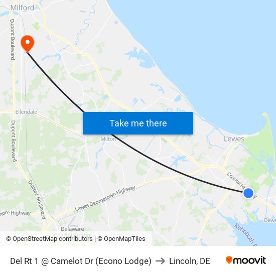 Del Rt 1 @ Camelot Dr (Econo Lodge) to Lincoln, DE map