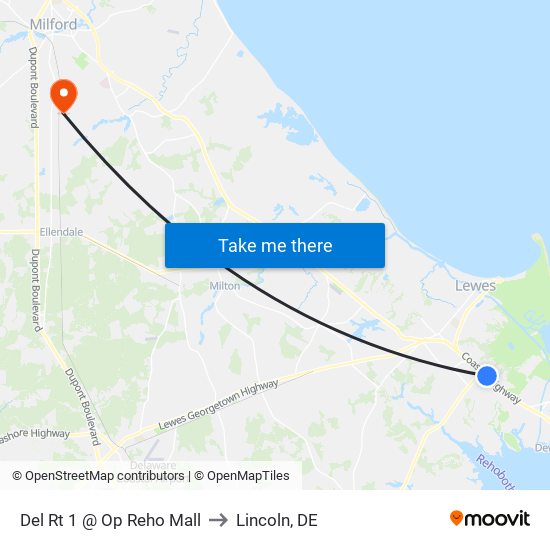 Del Rt 1 @ Op Reho Mall to Lincoln, DE map