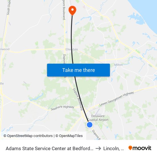 Adams State Service Center at Bedford St to Lincoln, DE map