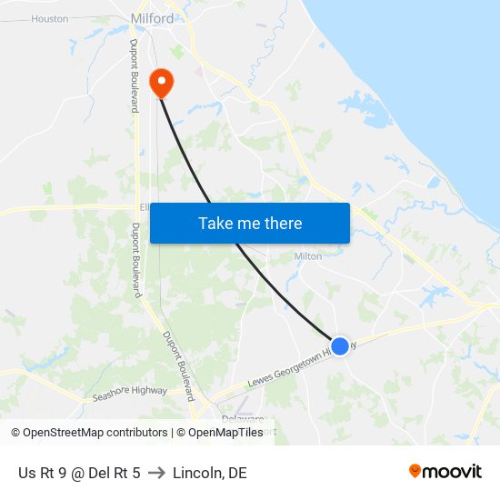 Us Rt 9 @ Del Rt 5 to Lincoln, DE map