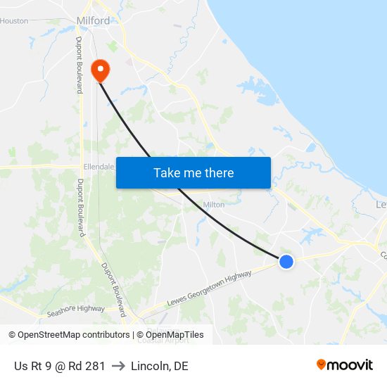 Us Rt 9 @ Rd 281 to Lincoln, DE map