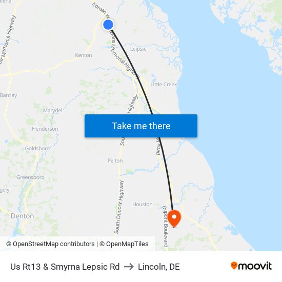 Us Rt13 @ Smyrna Lepsic Rd to Lincoln, DE map