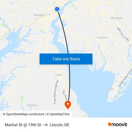 Market St @ 19th St to Lincoln, DE map