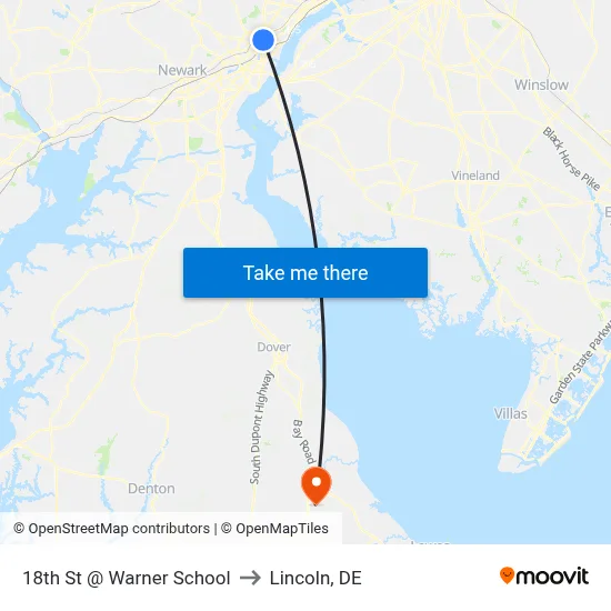 18th St @ Warner School to Lincoln, DE map