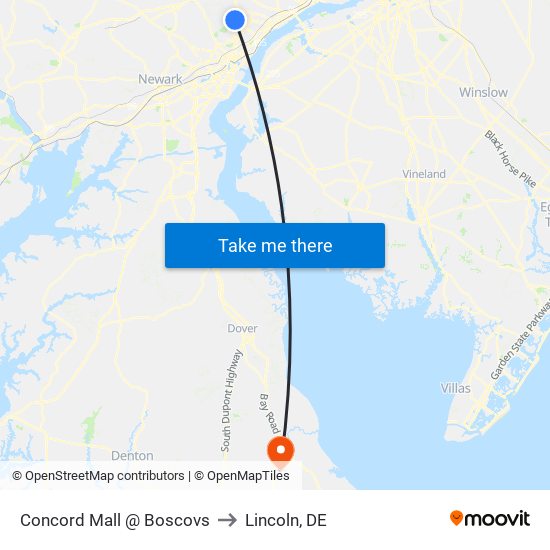 Concord Mall @ Boscovs to Lincoln, DE map