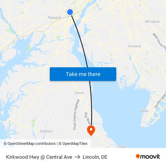 Kirkwood Hwy @ Central Ave to Lincoln, DE map