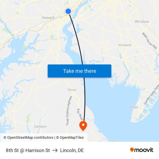 8th St @ Harrison St to Lincoln, DE map