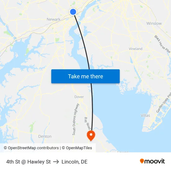 4th St @ Hawley St to Lincoln, DE map