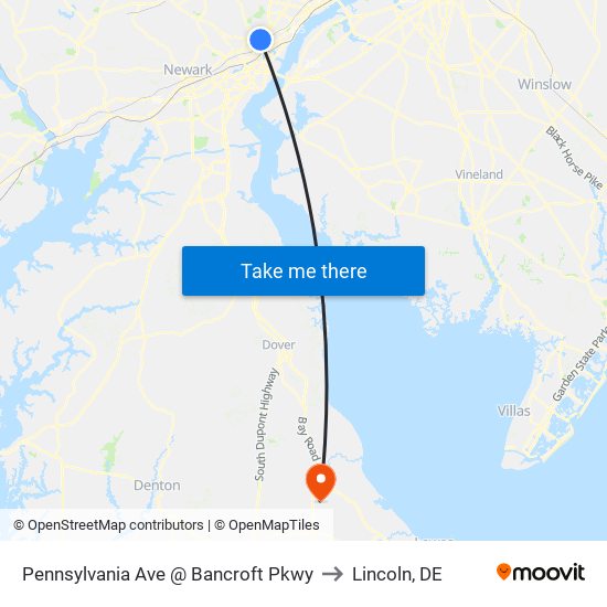 Pennsylvania Ave @ Bancroft Pkwy to Lincoln, DE map