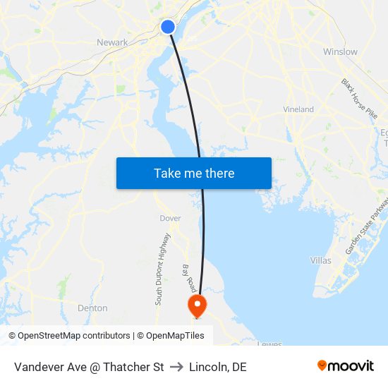 Vandever Ave @ Thatcher St to Lincoln, DE map