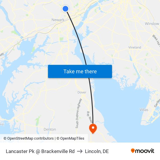 Lancaster Pk @ Brackenville Rd to Lincoln, DE map