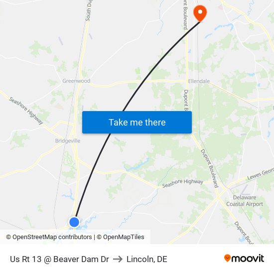 Us Rt 13 @ Beaver Dam Dr to Lincoln, DE map