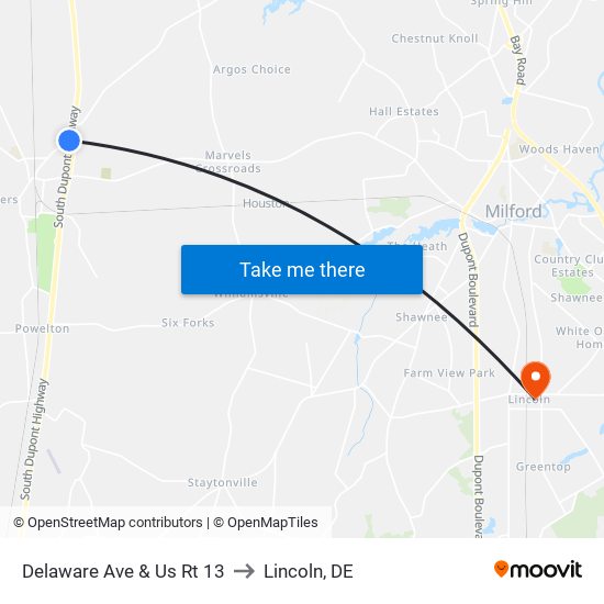 Delaware Ave & Us Rt 13 to Lincoln, DE map