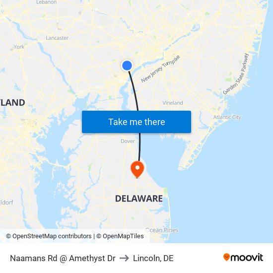 Naamans Rd @ Amethyst Dr to Lincoln, DE map