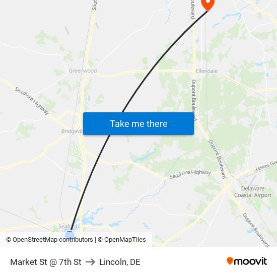 Market St @ 7th St to Lincoln, DE map