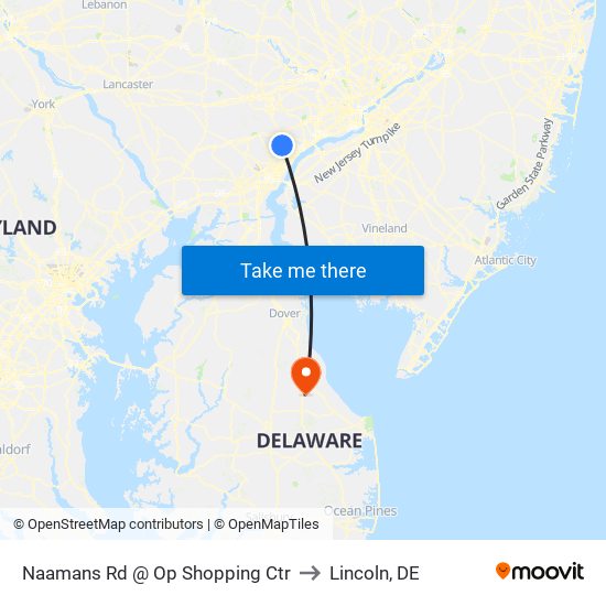 Naamans Rd @ Op Shopping Ctr to Lincoln, DE map
