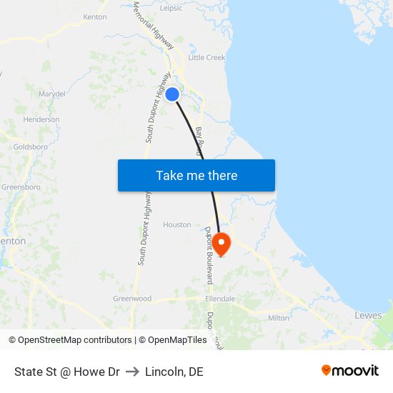 State St @ Howe Dr to Lincoln, DE map