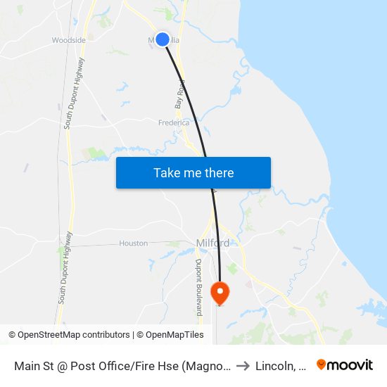 Main St @ Post Office/Fire Hse (Magnolia) to Lincoln, DE map