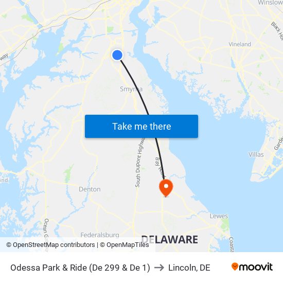 Odessa Park & Ride (De 299 & De 1) to Lincoln, DE map