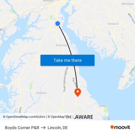 Boyds Corner P&R to Lincoln, DE map