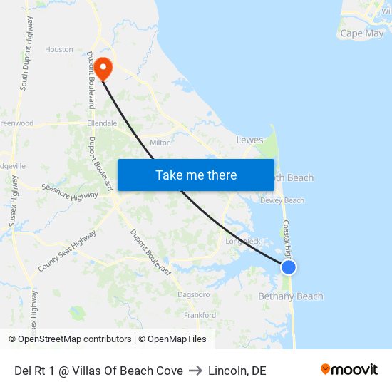 Del Rt 1 @ Villas Of Beach Cove to Lincoln, DE map