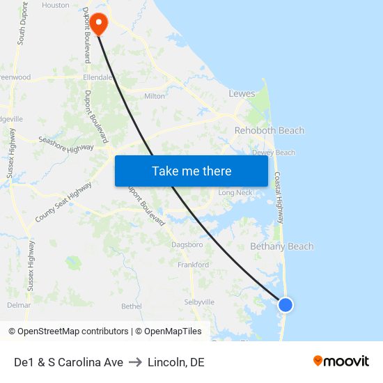 De1 & S Carolina Ave to Lincoln, DE map