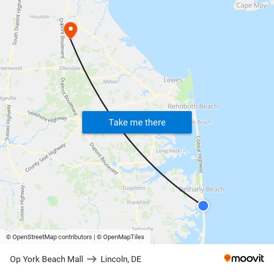 Op York Beach Mall to Lincoln, DE map