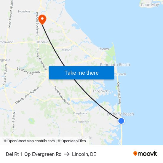 Del Rt 1 Op Evergreen Rd to Lincoln, DE map