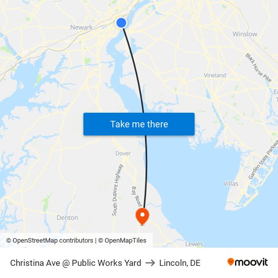 Christina Ave @ Public Works Yard to Lincoln, DE map