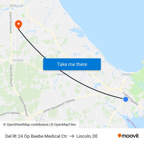 Del Rt 24 Op Beebe Medical Ctr to Lincoln, DE map