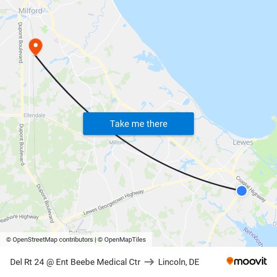 Del Rt 24 @ Ent Beebe Medical Ctr to Lincoln, DE map