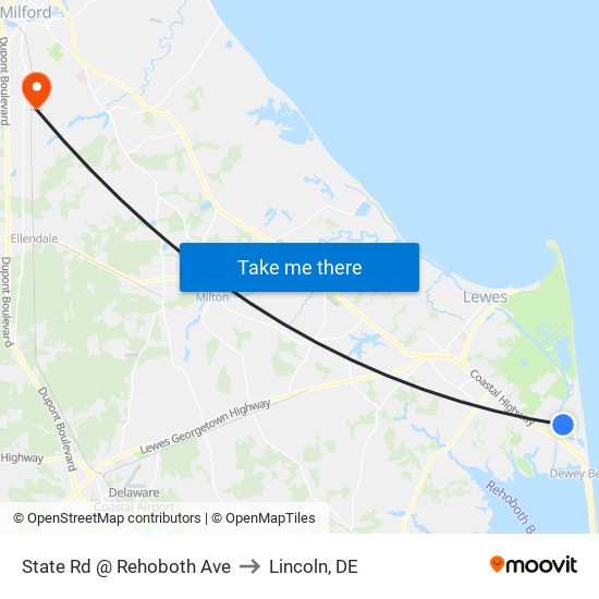 State Rd @ Rehoboth Ave to Lincoln, DE map