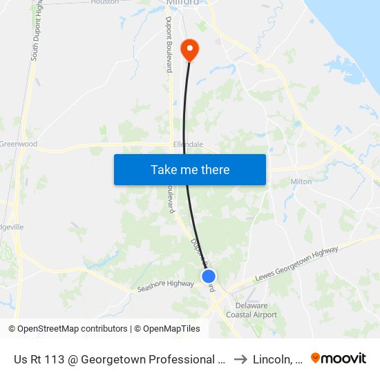 Us Rt 113 @ Georgetown Professional Plaza to Lincoln, DE map