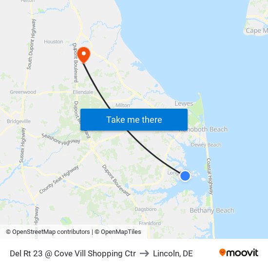 Del Rt 23 @ Cove Vill Shopping Ctr to Lincoln, DE map
