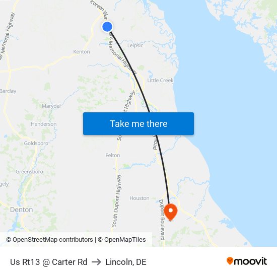 Us Rt13 @ Carter Rd to Lincoln, DE map