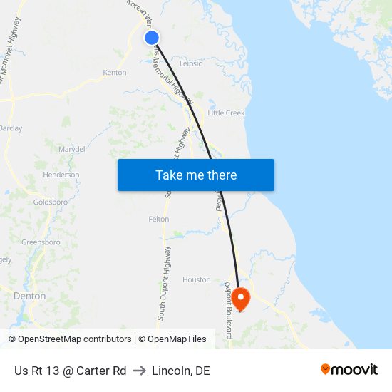 Us Rt 13 @ Carter Rd to Lincoln, DE map
