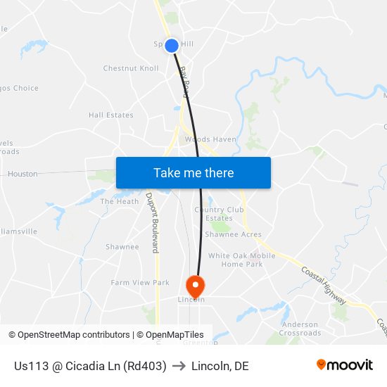 Us113 @ Cicadia Ln (Rd403) to Lincoln, DE map