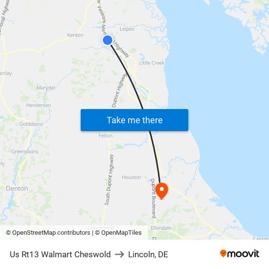 Us Rt13 Walmart Cheswold to Lincoln, DE map