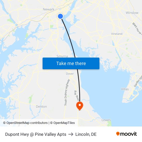 Dupont Hwy @ Pine Valley Apts to Lincoln, DE map