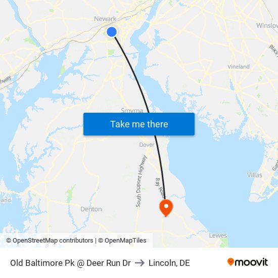 Old Baltimore Pk @ Deer Run Dr to Lincoln, DE map