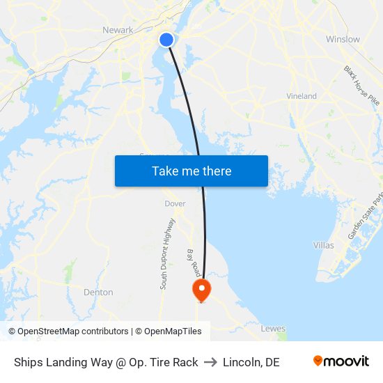 Ships Landing Way @ Op. Tire Rack to Lincoln, DE map