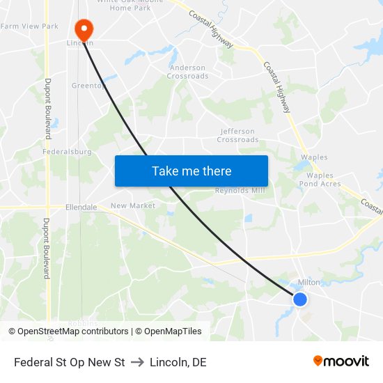 Federal St Op New St to Lincoln, DE map