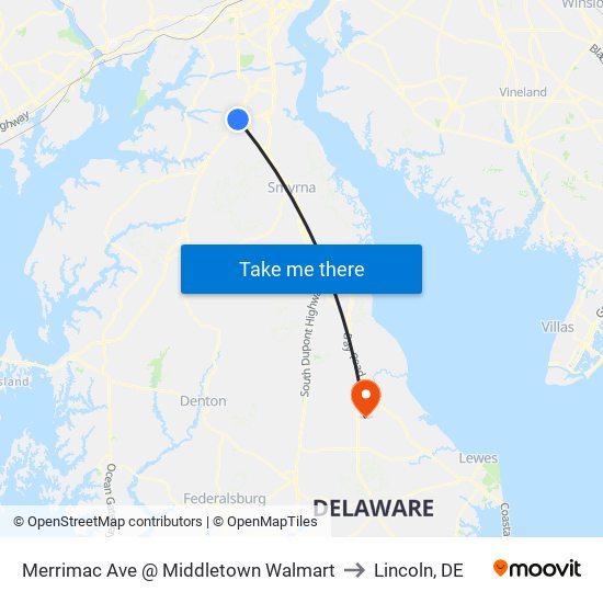 Merrimac Ave @ Middletown Walmart to Lincoln, DE map