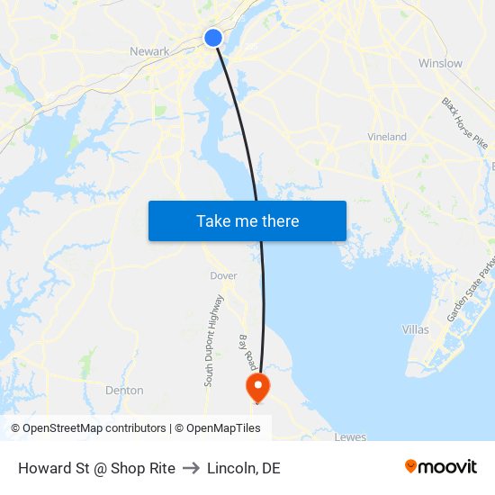 Howard St @ Shop Rite to Lincoln, DE map