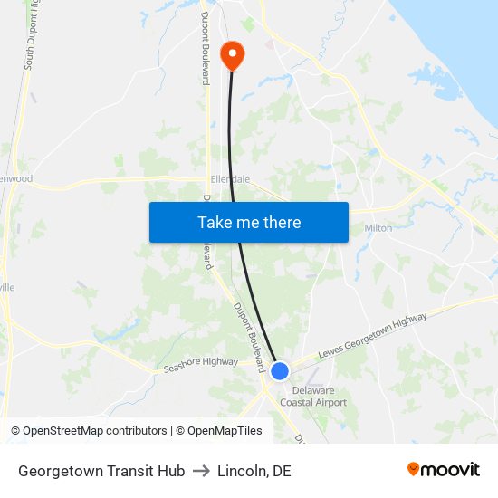 Georgetown Transit Hub to Lincoln, DE map